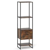5-Tier Narrow Bookcase with 4 Open Shelves and Storage Drawer