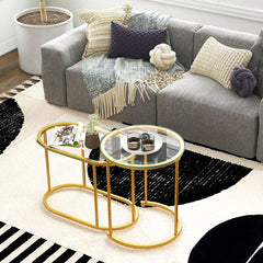 Nesting Coffee Table Set of 2 with Tempered Glass Tabletop