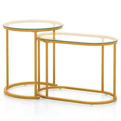 Nesting Coffee Table Set of 2 with Tempered Glass Tabletop