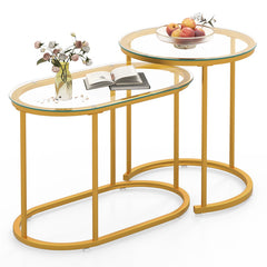 Nesting Coffee Table Set of 2 with Tempered Glass Tabletop