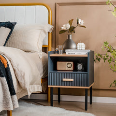 Nightstand Bedside End Table with Drawer and Shelf for Living Room Bedroom