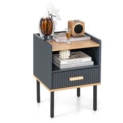 Nightstand Bedside End Table with Drawer and Shelf for Living Room Bedroom