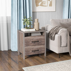 Nightstand with 2 Drawers Farmhouse Bed Side Table with Open Storage Shelf