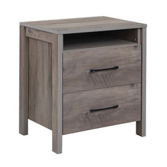 Nightstand with 2 Drawers Farmhouse Bed Side Table with Open Storage Shelf
