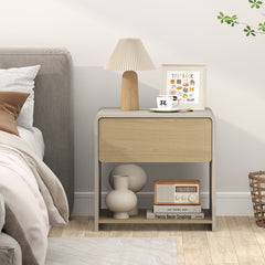 2-Tier Modern Style Nightstand with Drawer and Open Shelf for Bedroom