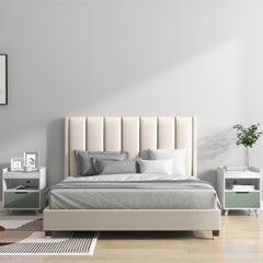Modern Nightstand with LED Lights Sliding Drawer and Open Compartment