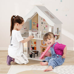 Semi-Opened DIY Dollhouse with Simulated Rooms and Furniture Set