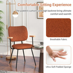 Set of 2 Fabric Dining Chairs with Armrest and Curved Backrest