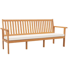 Outdoor 3-Seat Wood Bench with Seat Cushion and Slatted Seat