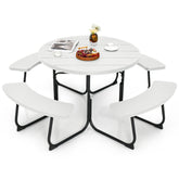 8-Person Outdoor Picnic Table and Bench Set with Umbrella Hole
