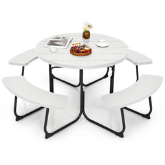 8-Person Outdoor Picnic Table and Bench Set with Umbrella Hole