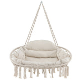 Hand-Woven Rope Hanging Chair with Thick Cushion and Folding Metal Frame