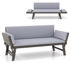 Outdoor Convertible Sofa Daybed with Adjustable Armrests for Balcony