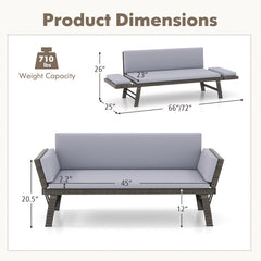 Outdoor Convertible Sofa Daybed with Adjustable Armrests for Balcony