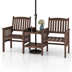 Outdoor Fir Wood Loveseat with 2-Tier Side Table and 1.96" Umbrella Hole