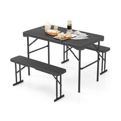 Outdoor Folding Table Bench Set w All-Weather HDPE Tabletop and Sturdy Metal Frame