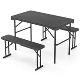 Outdoor Folding Table Bench Set w All-Weather HDPE Tabletop and Sturdy Metal Frame