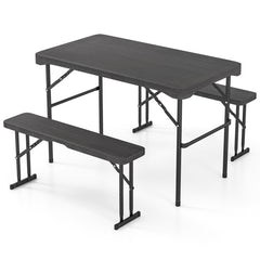 Outdoor Folding Table Bench Set w All-Weather HDPE Tabletop and Sturdy Metal Frame