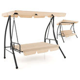 2-Seat Outdoor Convertible Swing Chair with Flat Bed and Adjustable Canopy
