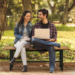 47 Inches Outdoor Chair with Slatted Seat and Plastic Coated Iron Frame