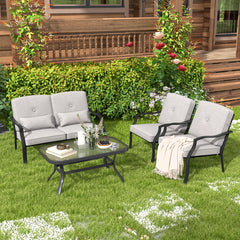 Outdoor Loveseat Chair Set with Coffee Table and Seat Back Cushions