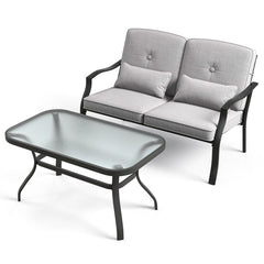 Outdoor Loveseat Chair Set with Coffee Table and Seat Back Cushions