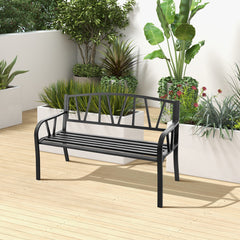 Patio Garden Bench with Metal Frame and Slatted Seat