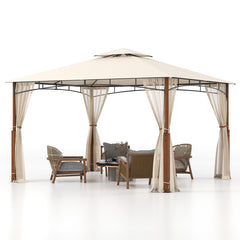 12 x 10 Feet Outdoor Patio Gazebo with Netting and 2-Tier Canopy Roof