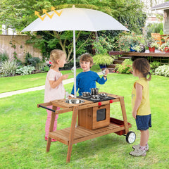 Wooden Play Cart for Toddlers Over 3 Years Old with Sun Proof Umbrella