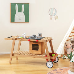 Wooden Play Cart for Toddlers Over 3 Years Old with Sun Proof Umbrella