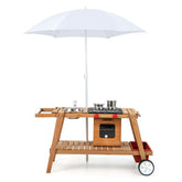 Wooden Play Cart for Toddlers Over 3 Years Old with Sun Proof Umbrella