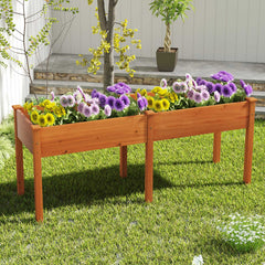 Fir Wood Outdoor Raised Garden Bed with Divider Panel and Drainage Holes