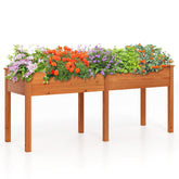 Fir Wood Outdoor Raised Garden Bed with Divider Panel and Drainage Holes
