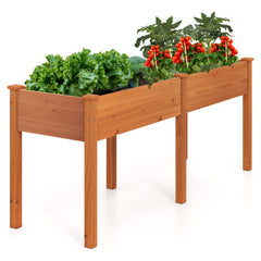 Fir Wood Outdoor Raised Garden Bed with Divider Panel and Drainage Holes
