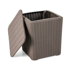 Outdoor Resin Storage Side Table with Removable Lid and Wicker-woven Accent