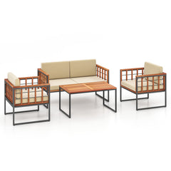 4 Pieces Acacia Wood Outdoor Sofa Set for Balcony, Porch, Backyard, Poolside