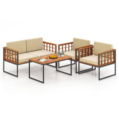 4 Pieces Acacia Wood Outdoor Sofa Set for Balcony, Porch, Backyard, Poolside