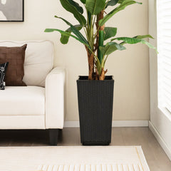 Set of 2 Outdoor Wicker Flower Pot with Drainage Hole for Porch Balcony