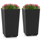 Set of 2 Outdoor Wicker Flower Pot with Drainage Hole for Porch Balcony