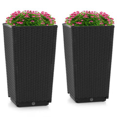 Set of 2 Outdoor Wicker Flower Pot with Drainage Hole for Porch Balcony