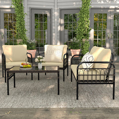 4 Pieces Hand-woven Rustproof Metal Frame Outdoor Wicker Conversation Bistro Set