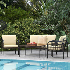 4 Pieces Hand-woven Rustproof Metal Frame Outdoor Wicker Conversation Bistro Set