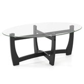Oval Coffee Table with Tempered Glass Tabletop and Rubber Wood Legs
