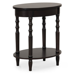 2-Tier Oval Side Table with Storage Shelf and Solid Wood Legs