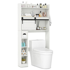 Over The Toilet Storage Cabinet with Sliding Barn Door and Adjustable Shelves