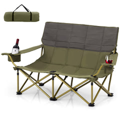 Oversized Camping Chair Folding Loveseat Camping Couch with Cup Holders & Thick Padding