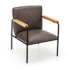 PU Leather Accent Chair with Rubber Wood Armrests