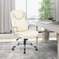 Ergonomic Office PU Leather Executive Chair with Flip-up Armrests and Rocking Function