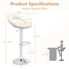 Height Adjustable Bar Stools Set of 2 with Hollow Back and Footrest