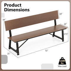 72 Inch Extra Long Bench with All-Weather HDPE Seat & Back for Yard Garden Porch